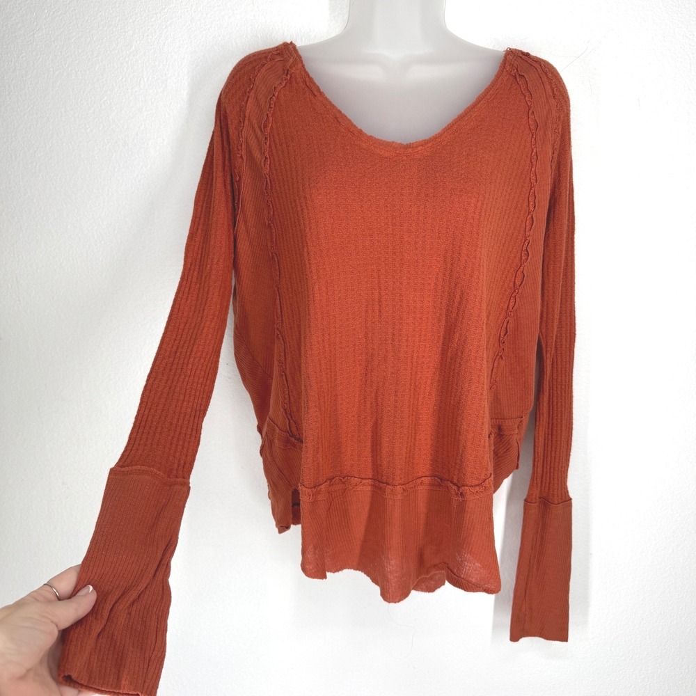 We The Free People Waffle Knit Oversized Long Sleeve Top Size S Thermal Boho